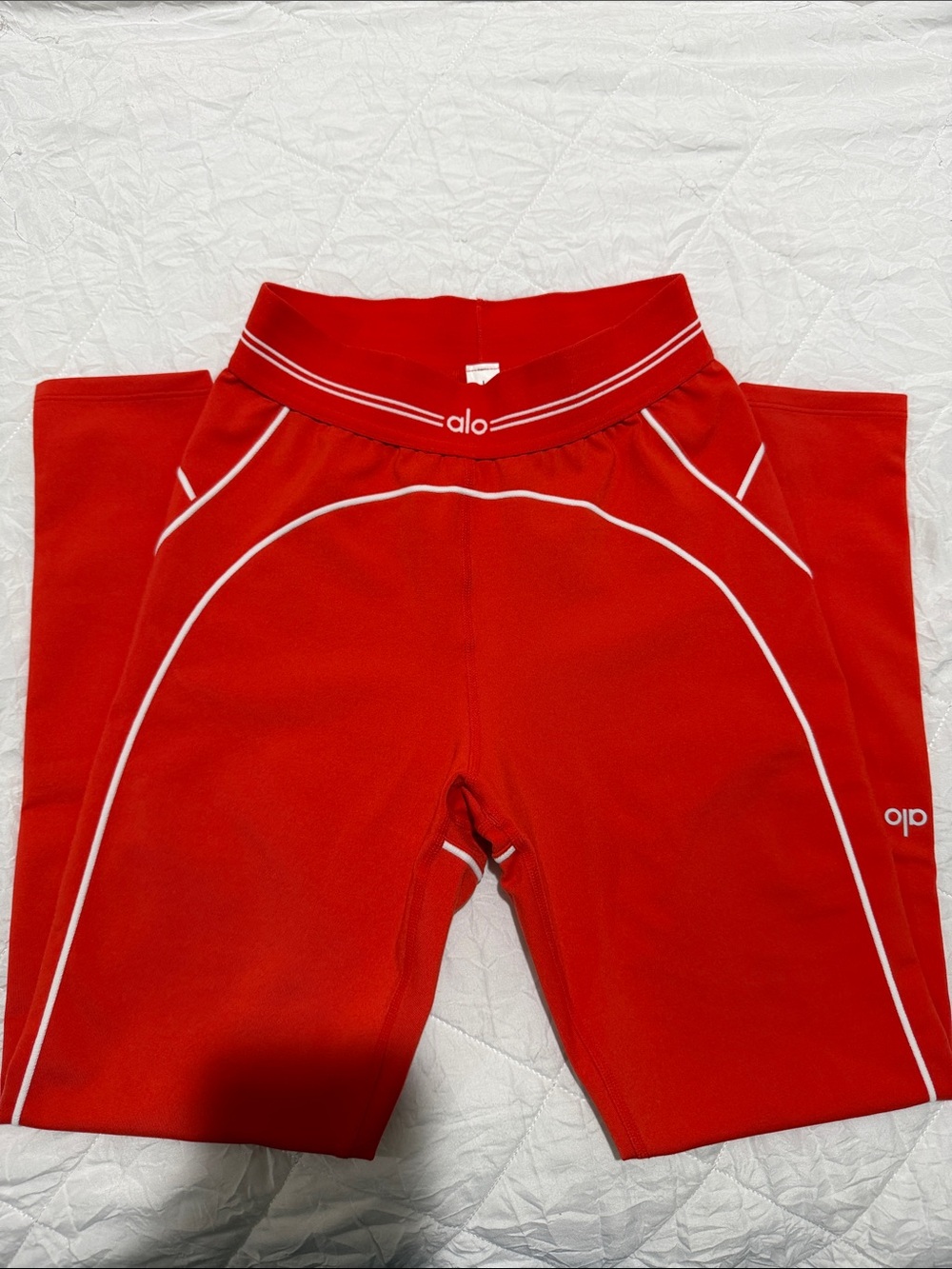 ALO Yoga Kids Red Leggings with White Piping